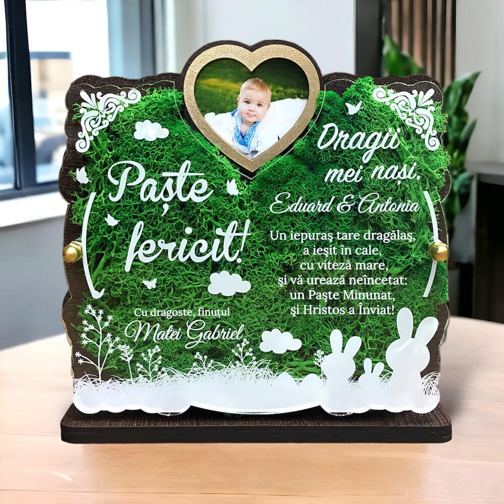 Trofeu personalizat cu licheni de Paste - Pentru nasii de botez